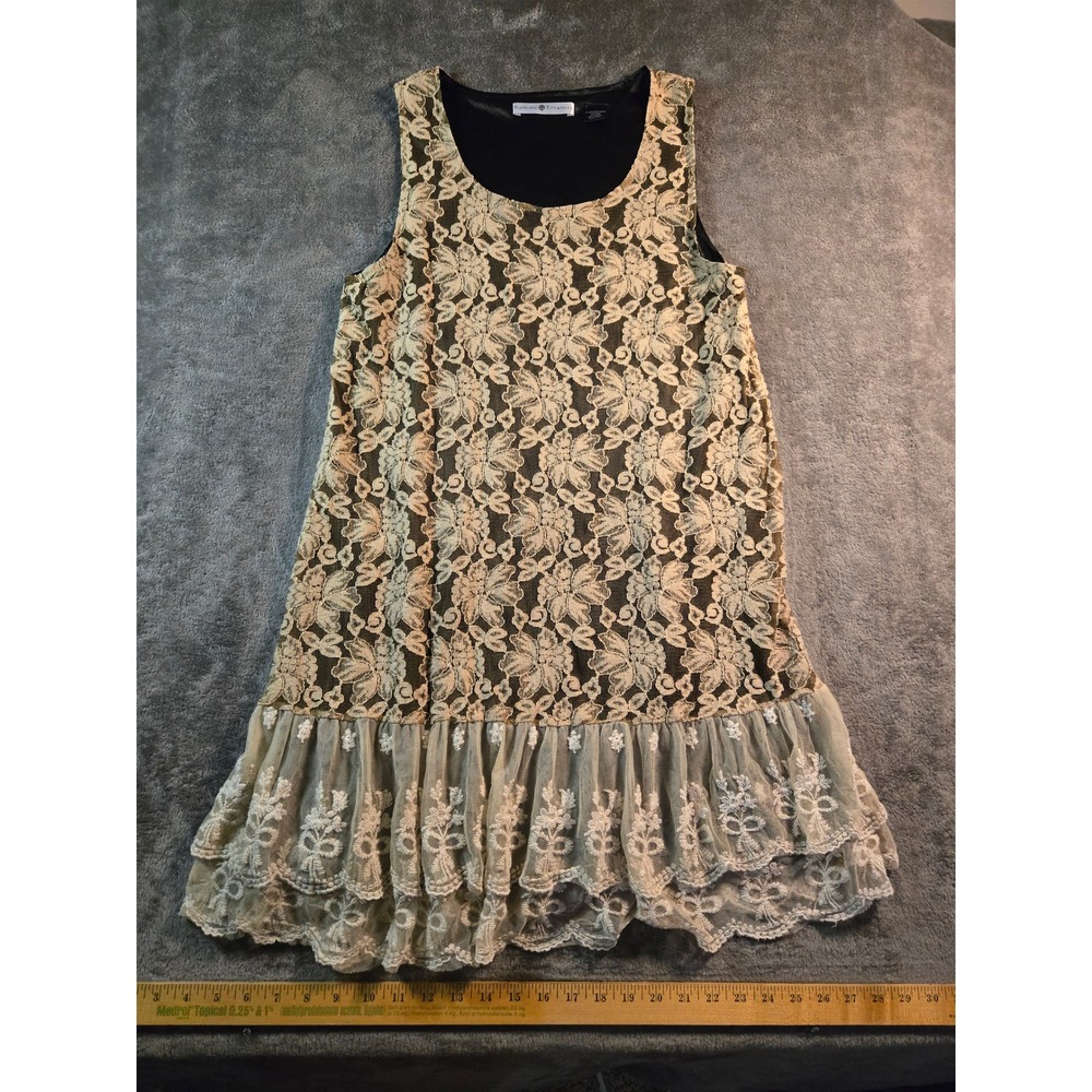 Rancho Estancia Lace Shift Dress Women XL Cream Black Good Tiered Ruffle Boho